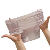 Women's Ultra Thin Ice Silk Underwear Mid-Rise Seamless Transparent Panties See Through Invisible Briefs L violetinė
