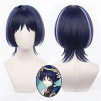 Anime Cosplay Perukas, Scaramouche Juodai-Mėlynas Sintetinis Plaukų Gabalas Šaliai ir Cosplay blue