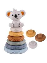 Kūdikio Montessori jutimo ir intelektinės raidos rinkinys, lavinantis smulkiąją motoriką, Koala Triušis, dėliojimo bokštas, mokomieji žaislai gray