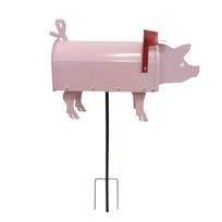 Lauko metalinė kiaulės formos pašto dėžutė Sodo kiemo dekoracija su kuolu tvirtinimui Tvirtas atsparus oro sąlygoms dizainas gyvenamajam naudojimui One Size rožinė