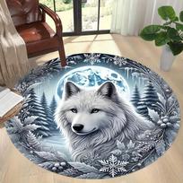 White Wolf Round Area Rug - Animal Art Non-Slip Floor Mat for Study - Washable Indoor Home Decor Bedroom Entryway Carpet Rug Diameter 60cm