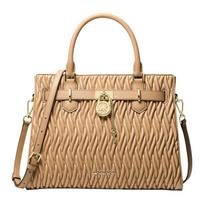 MICHAEL KORS Hamilton ribbed quilted round lock detail PU crossbody tote medium women's camel ruda