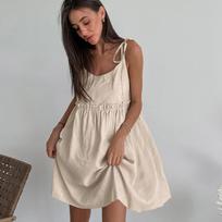 Lininė medvilninė suknelė Moteriška vasarinė nauja suknelė-topas Vienspalvė A formos be rankovių suknelė S chaki