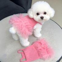 New Spring Summer Pet Clothes Breathable Cool Puffy Dress Dog Cat Suspender Dress For Teddy Bichon Pomeranian Dog Coat Jacket (Pink,XS) rožinė