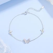 Tichia Starlight Butterfly Bracelet: Women's S925 Sterling Silver with Enamel Luminous Purple Butterfly Design. 925 Silver white
