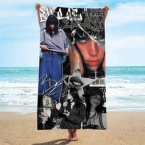 1pc Billie Eilish Collage Beach Towel, Quick Dry Lightweight Polyester Towel, Soft Absorbent Fan Merch for Swimming Travel, Cool 50X100cm