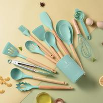 14-piece Set Shovel Spatula Sets Silicone Kitchen Accessories Cooking Tools Kitchenware, Silicone Kitchen Utensils (Light green,M) šviesiai žalios spalvos