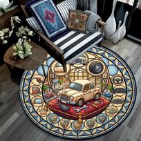 Car Maintenance Symbols Round Area Rug Under Office Chairs Bedroom Living Room Home Decor 80cm x 80cm
