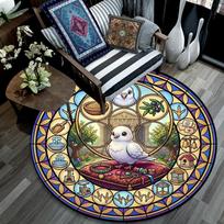 Birds Nature Symbols Round Area Rug Under Office Chairs Bedroom Living Room Home Decor 80cm x 80cm