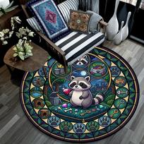 Raccoons Treasures Symbols Round Area Rug Under Office Chairs Bedroom Living Room Home Decor 80cm x 80cm