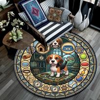 Beagle Adventure Icons Round Area Rug Under Office Chairs Bedroom Living Room Home Decor 80cm x 80cm