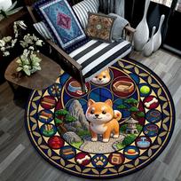 Dog Glass Scene Round Area Rug Under Office Chairs Bedroom Living Room Home Decor 80cm x 80cm