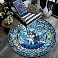 Dog Glass Round Area Rug Under Office Chairs Bedroom Living Room Home Decor 80cm x 80cm
