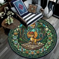 Dragon Kingdom Glass Round Area Rug Under Office Chairs Bedroom Living Room Home Decor 80cm x 80cm