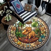Dinosaur Glass Art Round Area Rug Under Office Chairs Bedroom Living Room Home Decor 80cm x 80cm
