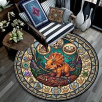 Dinosaur Glass Art Round Area Rug Under Office Chairs Bedroom Living Room Home Decor 80cm x 80cm