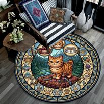 Cats Royal Adventure Round Area Rug Under Office Chairs Bedroom Living Room Home Decor 80cm x 80cm