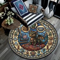 Dragons Treasures Symbols Round Area Rug Under Office Chairs Bedroom Living Room Home Decor 80cm x 80cm