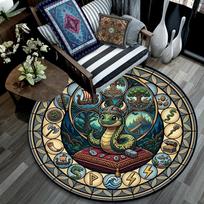 Serpent Symbols Round Area Rug Under Office Chairs Bedroom Living Room Home Decor 80cm x 80cm