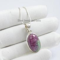 Handmade Oval Ruby Zoisite 925 Sterling Silver Pendant