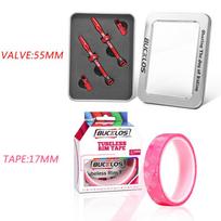 BUCKLOS Bike Tubeless Valve 55MM 60MM 65MM MTB Road Bicycle Presta Valve Bicycle Tubeless Rim Tape Bike Wheel Rim Tape Strip 55mm VALVE-17mm TAPE