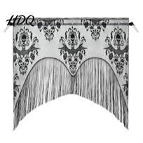 Hollow Lace Fabric Valance Halloween Spooky Window Valance Skull And Bat Pattern Sheer Curtain Draped Tassel Curtain Light Filtering Gothic