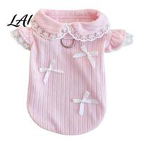 Lightweight Dog Shirt Cute Girl T-Shirt Sweet Lace Trim Pet with Bowknots T-Shirt Short Flying Sleeves Summer Female Outfit for Small Dogs M