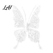 Durable Foam Butterfly Ornament Lace Flower Large 3D Artificial with Embroidered Mesh Wings & Bead Faux Wall Hanging Body Lightweight White Wedding