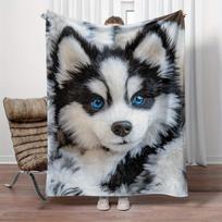 Cute Husky Puppy Pattern Flannel printed blanket suitable for all seasons suitable for living room office sofa and travel Size: 75*100cm, Weight: 230 GSM