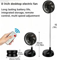 Portable Oscillating Standing Fan with Remote Controller Foldable Desk Fan Rechargeable Battery Powered Pedestal Fan for Camping juoda