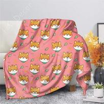 Shiba Inu Printed Blanket Cartoon Soft Warm Sherpa Fleece Blankets Throws for Bed Crib Couch 100x120cm Baby Girls Boys Kids Gift Size: 75*100cm, Weight: 230 GSM