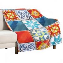 Colorful azulejos tiles from Azul board game Throw Blanket Tourist Blanket Large Blanket Size: 75*100cm, Weight: 230 GSM