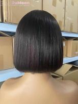 Natural Color Brazilian Remy Hair for Lace Front Wig Transparent Base Short Bob Bangs 180% Density Baby Hair Black (as the picture,8 Inches&Straight&None Lace)