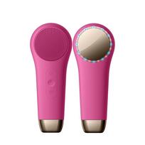 Facial Beauty Light Therapy Brush Wrinkle Removal Warm and Cold Silicone Face Cleaning Scrub Brush Rechargeable rožinė raudona spalva