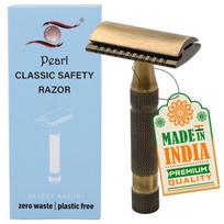 Pearl Shaving Premium Reusable Double Edge Safety Razor - Precision Shaving, Eco-Friendly, Gentle on Skin, Antique Brass Finish, Men's Shaving Kit beige