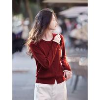 Retro Twisted Color Block Lace Long Sleeve Cardigan Top One Size