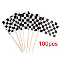 100Pcs Race Car Cake Toppers Checkered Cupcake Topper Checkered Flag Cake Decoration for Baby Shower Race Car Birthday Decor