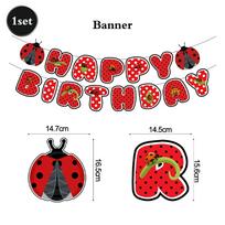 Cute Ladybug Theme Happy Birthday Party Decor Banner Cupcake Toppers Hanging Swirls Red Black Polka Dot Baby Shower Supplies