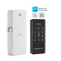 Online Management Wifi Locker Lock Digital Keypad Smart Lock for Cabinets (Black,Wood Door&Door Lock) juoda