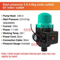 Automatic Pump Controller Pressure Switch Smart Water Pump Pressure Controller Adjustable Start Stop Dry Run Protection G1 G2 2.5-4KG-Wires-G