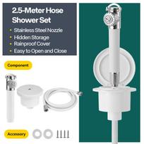 Stainless Steel Recessed Transom Shower Box with Pull-Out Shower Head – for Speedboats, Yachts, and Marine Use 2.5M Hose Shower Set