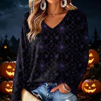 Women's Print V-Neck Long Sleeve Blouse Lightweight Casual Top XL juoda