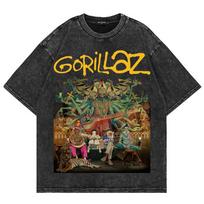 100% medvilnės vintažiniai skalauti Gorillaz The Mountain marškinėliai madingi vyriški/moteriški estetiški retro oversized laisvi rūgštinio plovimo marškinėliai S įvairiaspalvis