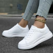 Unisex White Casual Sneakers Low Top Lace Up Couple Walking Shoes Lightweight Summer Street Footwear Everyday Comfortable 36