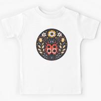 Scandinavian Folk Art, Ladybug With Flowers Kids T-Shirt 120