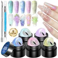 LIMEGIRL Nagų priauginimo gelis nelipnus, rankomis formuojamas, su blizgučiais, nagų dailės modeliavimo gelis, nagų lakui formuoti, tirpstantis UV gelio rinkinys, skaidrus, 30g Green