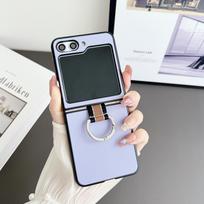 For Samsung Z Flip 6 7 PU Leather Phone Case Ring Folding Anti-Fingerprint Shockproof Protective Cover for Galaxy Z Flip 5 3/4 For Galaxy Z flip 4 šviesiai pilka spalva