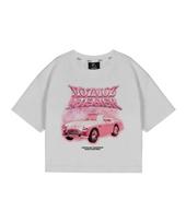 Moz Moz Racing Pink Semi-Crop Short Sleeve T-Shirt White Free