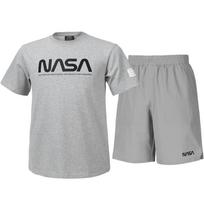 Nasa Unisex Cotton Blend Training T-Shirt + Woven Knee-Length Shorts Set [Light Melange + Light Gray] 95