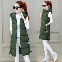 Autumn Winter Women Long Parkas Vest Warm Down Coat Parka Sleeveless Waistcoat Jacket Outwear M žalia